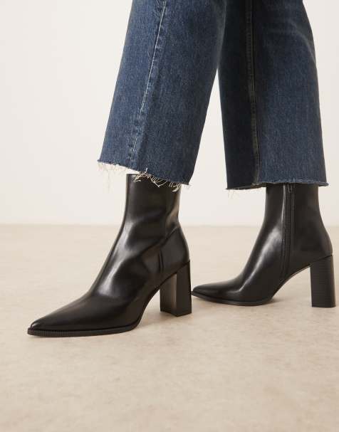 Mango faux leather pointed heeled ankle boots in black - view 1