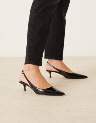  faux leather pointed low heeled slingback  