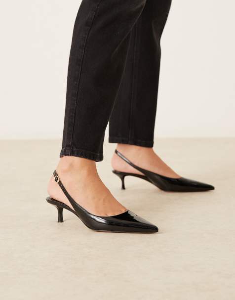 Mango faux leather pointed low heeled slingback in black  - view 1