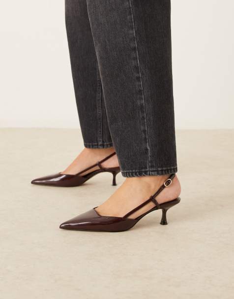Mango faux leather pointed slingback low heeled shoes in dark brown - view 1