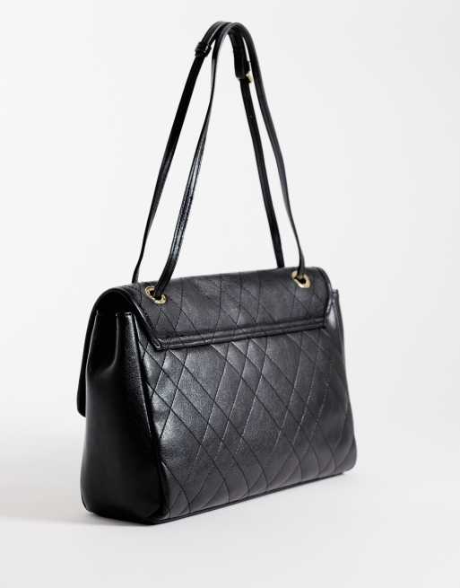 Mango faux leather quilted classic flap shoulder bag in black , 2 of 4
