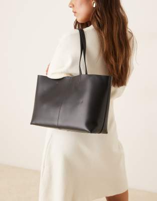 Mango Faux Leather Rectangle Shoulder Bag In Black