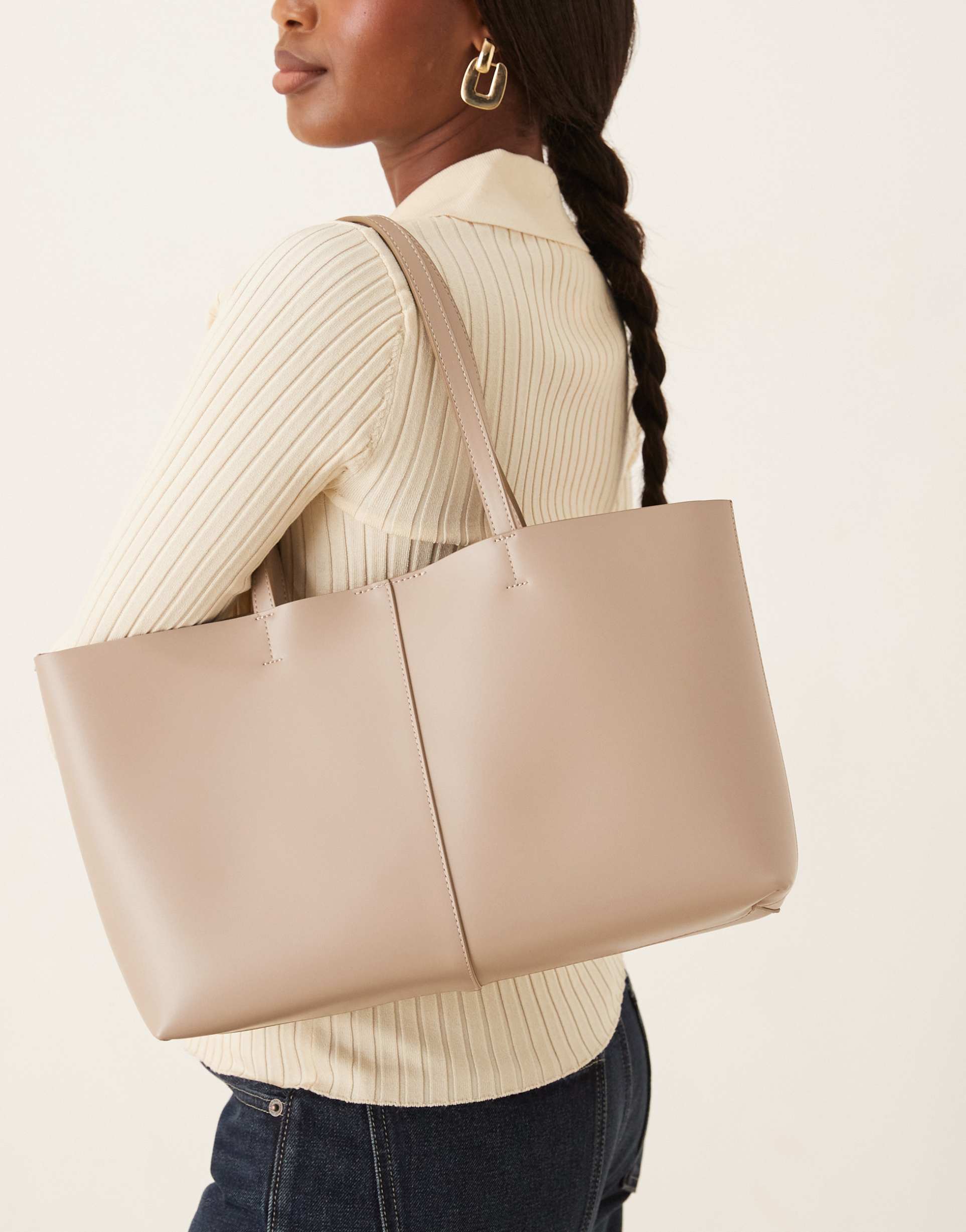 mango faux leather rectangle shoulder bag in latte