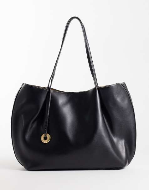Mango faux leather rounded edge tote bag in black - view 1
