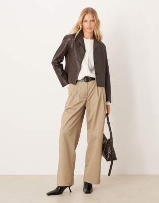 Mango Faux Leather Short Jacket In Brown