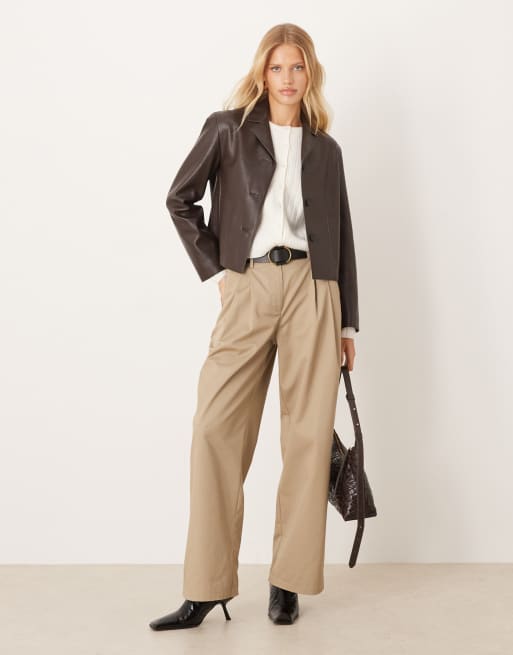 Mango faux leather short jacket in brown, 2 of 4