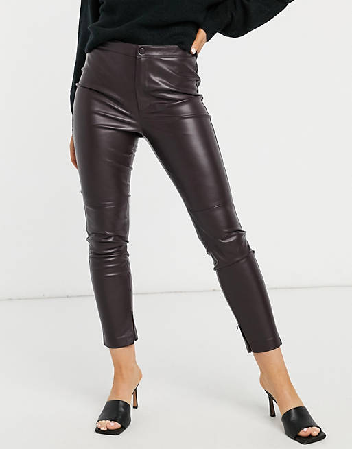 Mango faux leather skinny trousers in burgundy