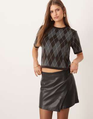 Mango Faux Leather Skort In Animal Print