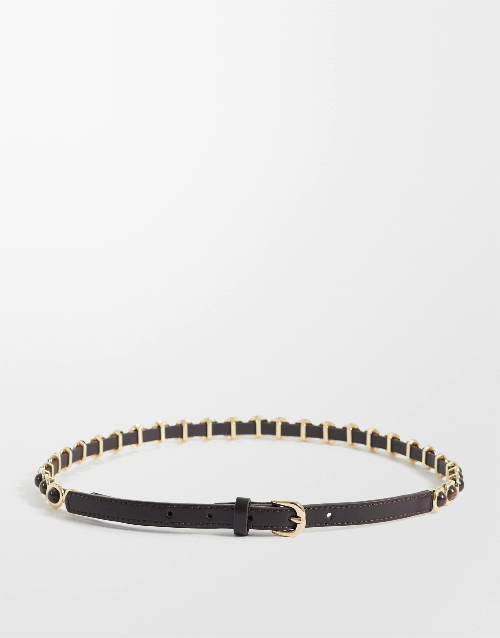 mango faux leather slim belt with hardware detailing in brown