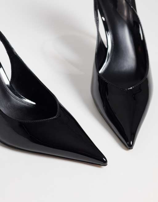 Mango faux leather slingback heeled court shoe in black , 2 of 4