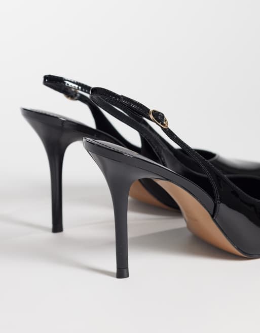 Mango faux leather slingback heeled court shoe in black , 3 of 4