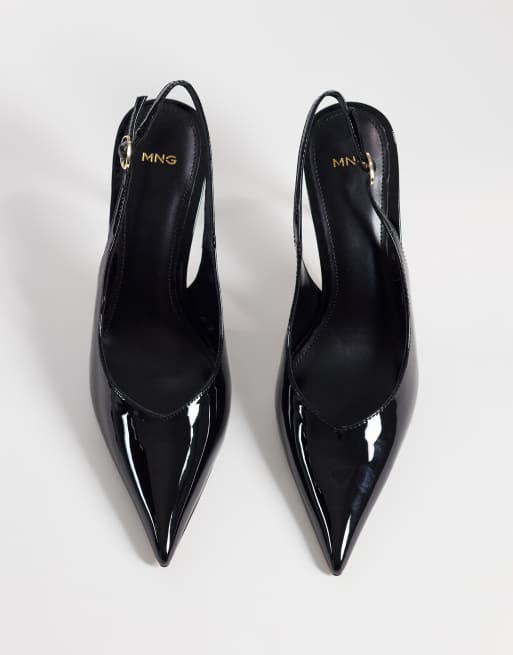 Mango faux leather slingback heeled court shoe in black , 4 of 4