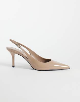 Mango Faux Leather Slingback Heels In Neutral