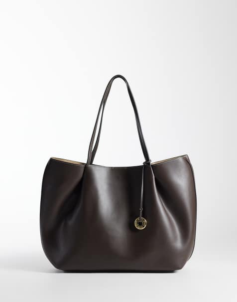 Mango faux leather slouch tote bag in brown - view 1
