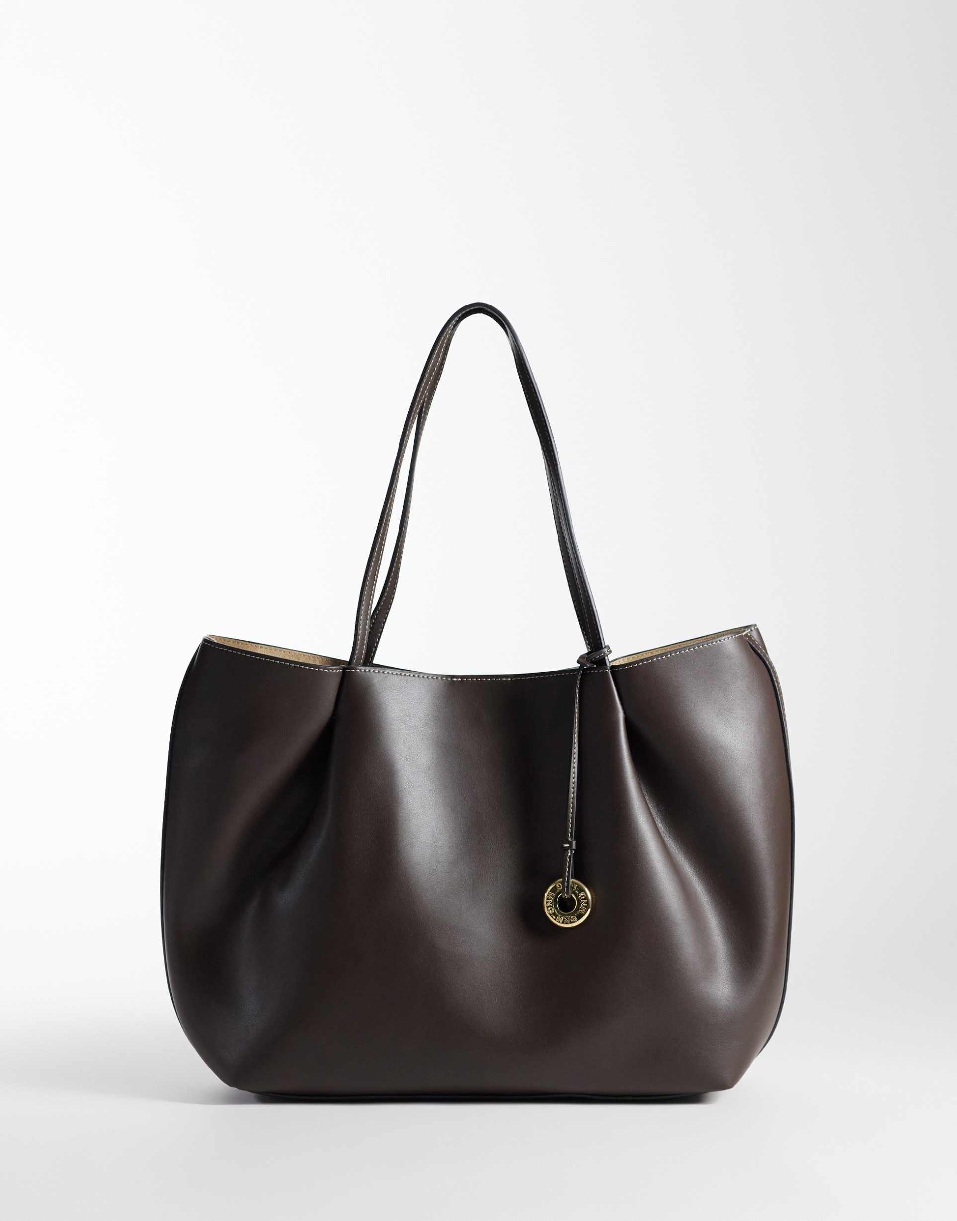 mango faux leather slouch tote bag in brown