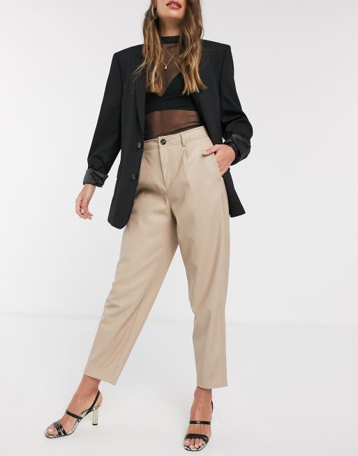 Mango faux leather slouchy pants in beige