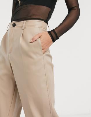 beige faux leather pants