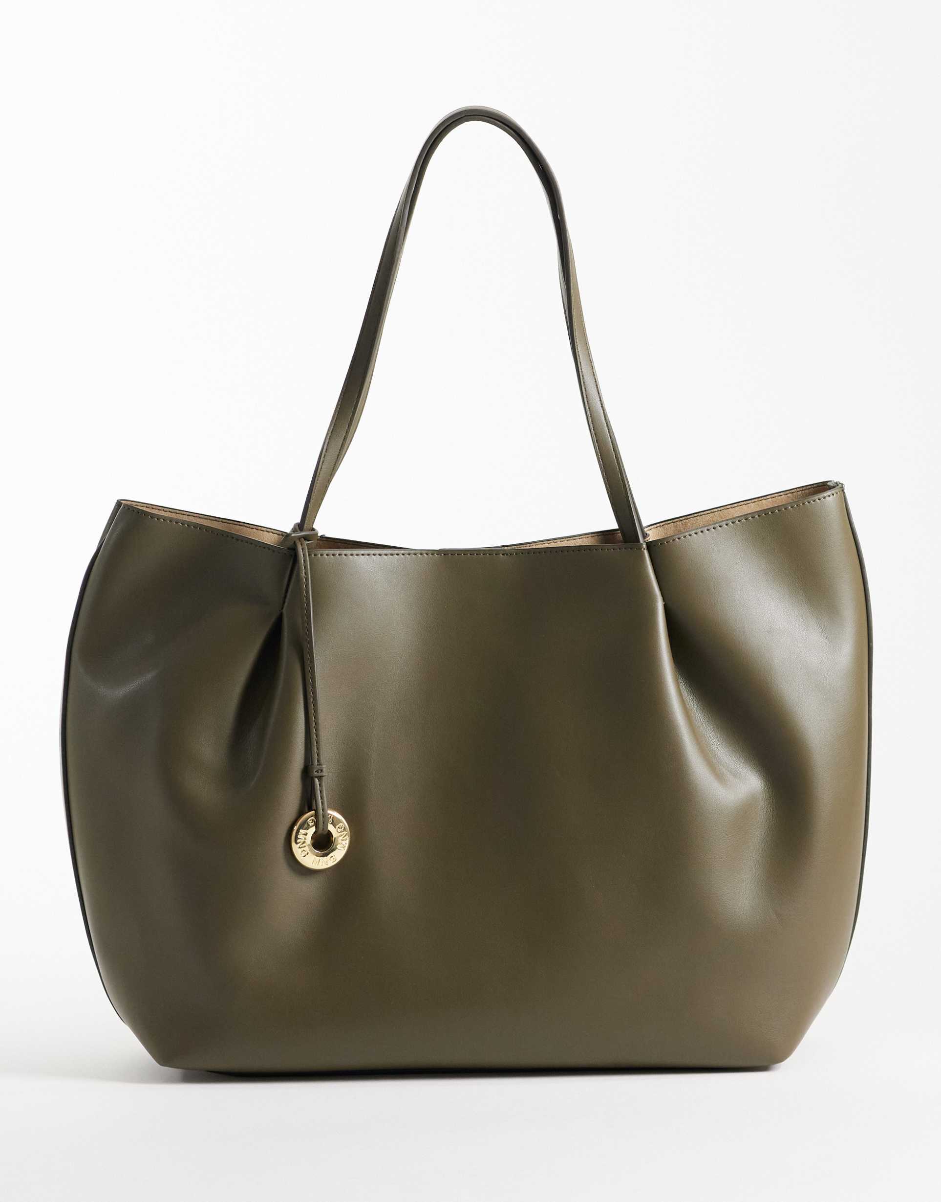 mango faux leather slouchy tote bag in green