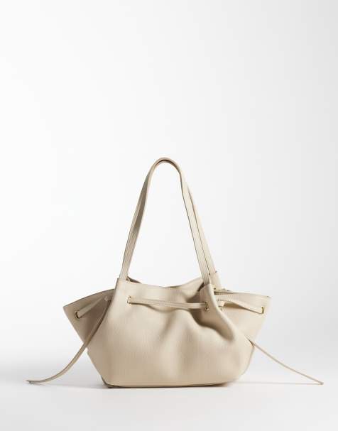 Mango faux leather small slouch tote bag in cream - view 1