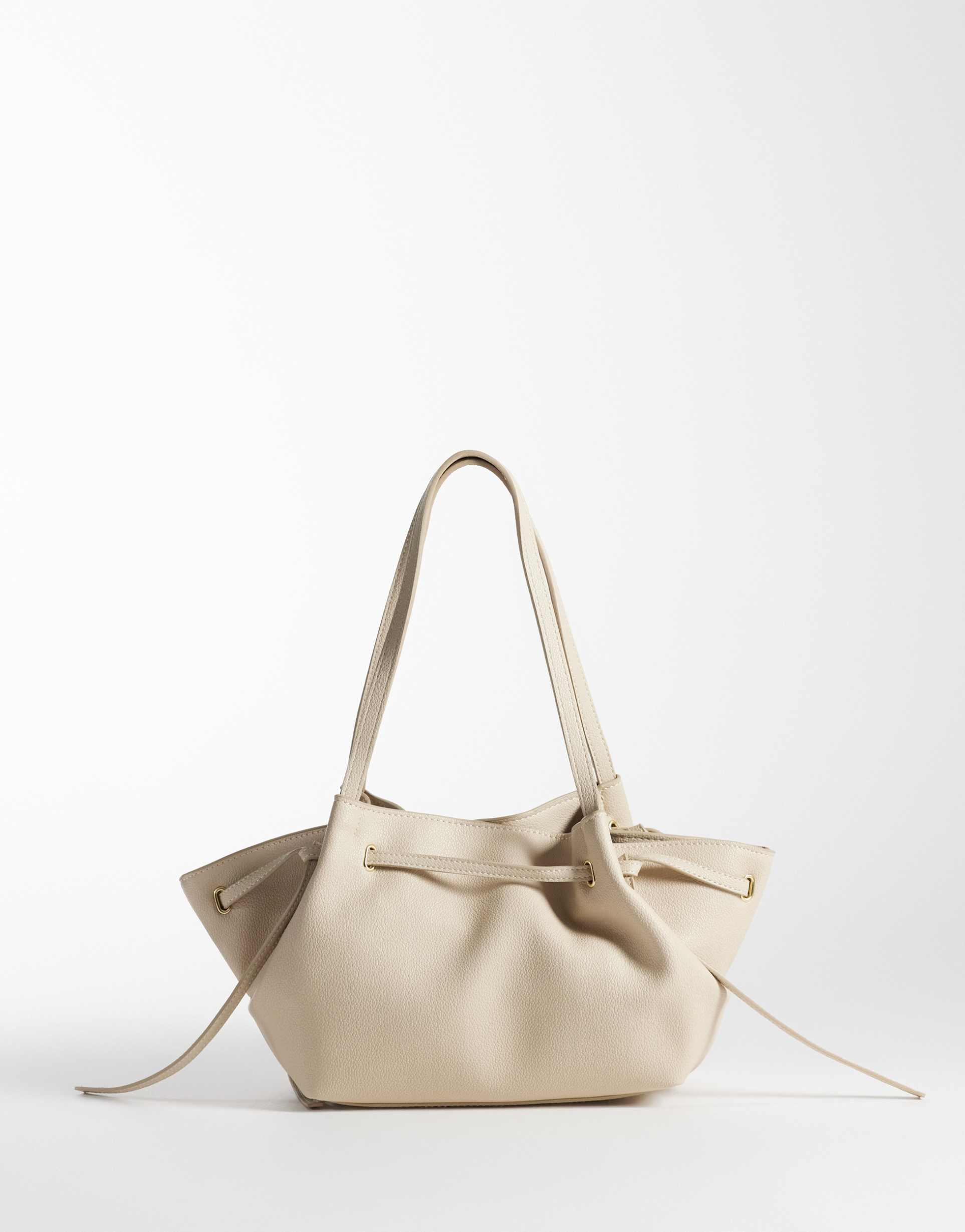 mango faux leather small slouch tote bag in cream