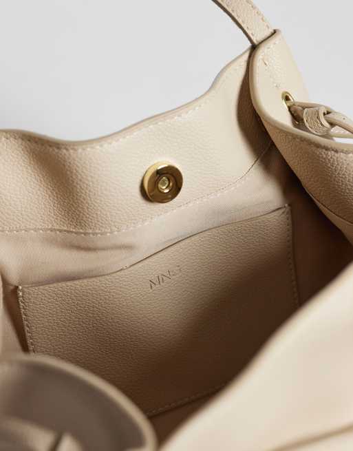 Mango faux leather small slouch tote bag in cream, 3 of 4
