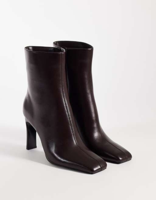 Mango faux leather square toe heeled ankle boot in burgundy, 2 of 4