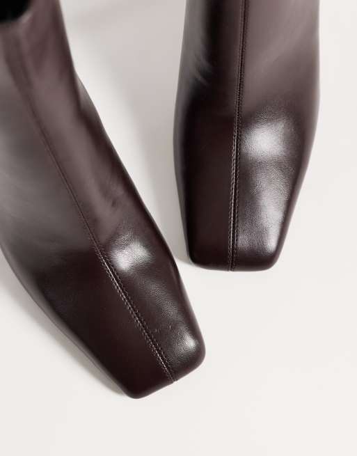 Mango faux leather square toe heeled ankle boot in burgundy, 3 of 4