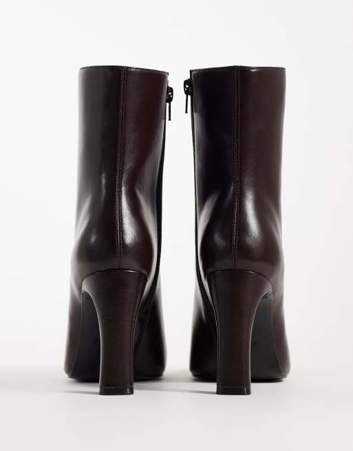 Mango faux leather square toe heeled ankle boot in burgundy, 4 of 4