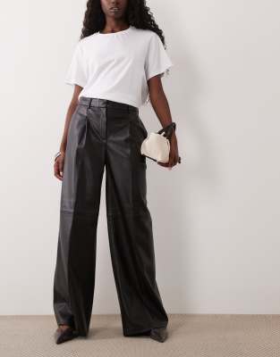 Mango Faux Leather Straight Fit Pants In Black