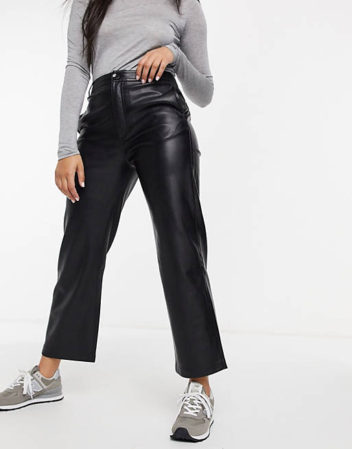 Mango faux leather straight fit pants in black