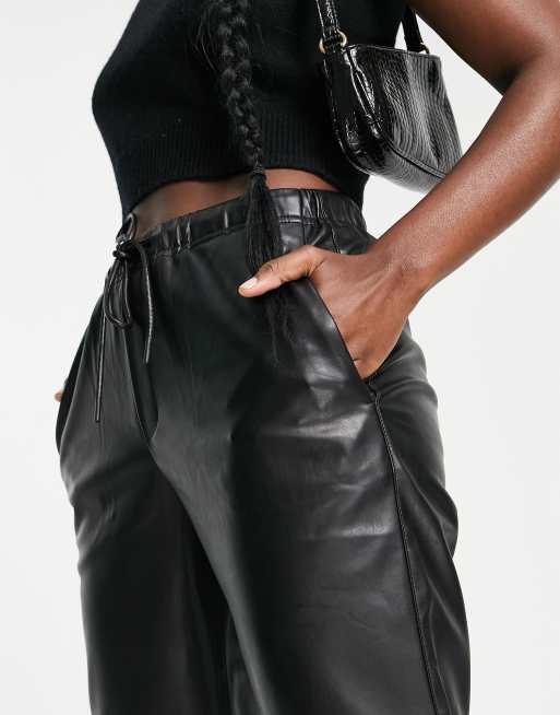 FAUX LEATHER TROUSERS WITH DRAWSTRINGS - Dark brown