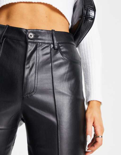 Mango faux leather straight leg trousers in black ASOS