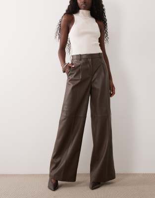 Mango Faux Leather Straight Pants In Brown