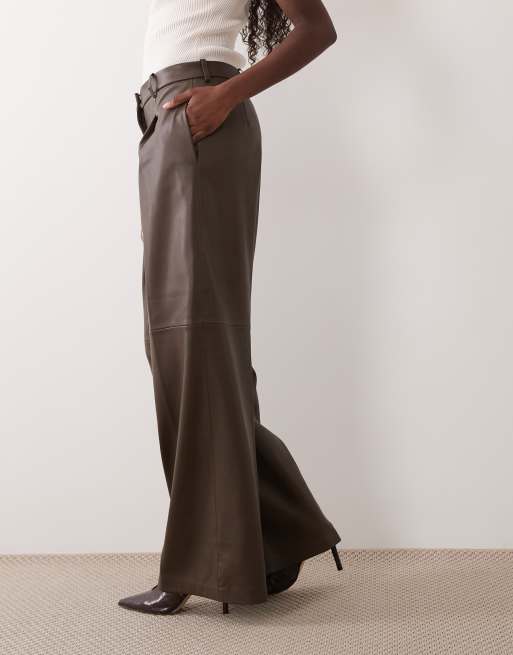 Mango faux leather straight pants in brown, 2 of 5