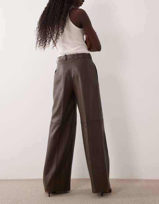 Mango faux leather straight pants in brown, 3 of 5