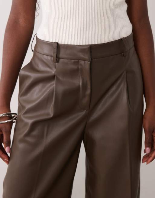 Mango faux leather straight pants in brown, 4 of 5