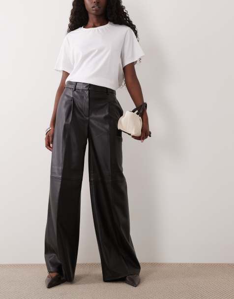 Mango faux leather straight trouser in black - view 1