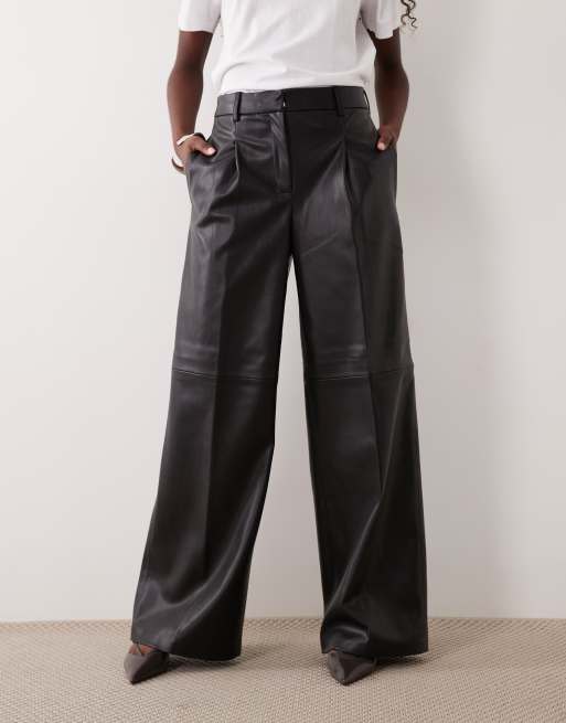 Mango faux leather straight trouser in black, 2 of 5