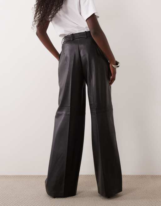 Mango faux leather straight trouser in black, 4 of 5