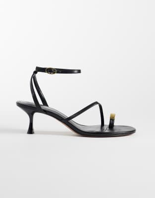Mango Faux Leather Strappy Heeled Sandals With Hardware Detailing In Black