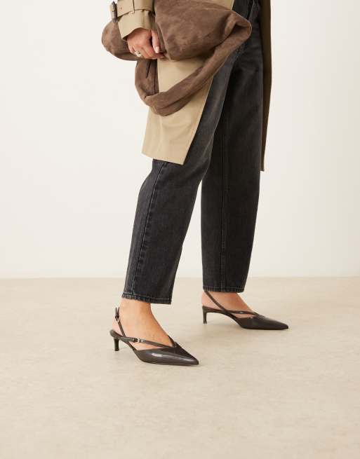 Mango faux leather strappy pointed heeled slingback in charcoal , 4 of 4