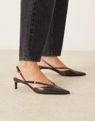 Mango Faux Leather Strappy Pointed Heeled Slingback Shoes In Brown