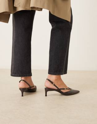 Mango Faux Leather Strappy Pointed Heeled Slingback Shoes In Brown