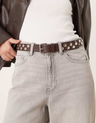 Mango Faux Leather Studded Belt In Brown