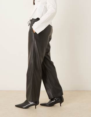 Mango Faux Leather Tie Waist Pants In Black