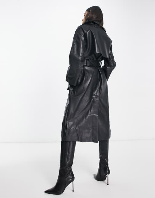 Mango leather trench on sale coat