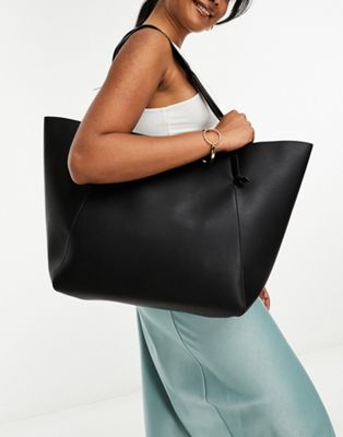 Mango faux leather tote bag in black