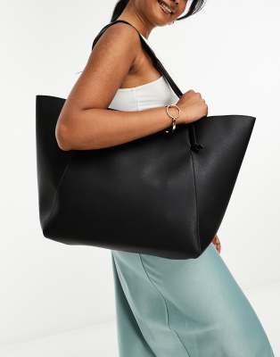 Mango faux leather tote bag in black ASOS