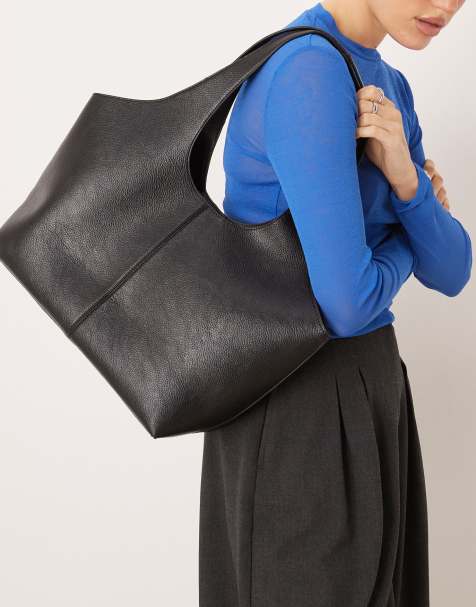 Mango faux leather tote in black - view 1