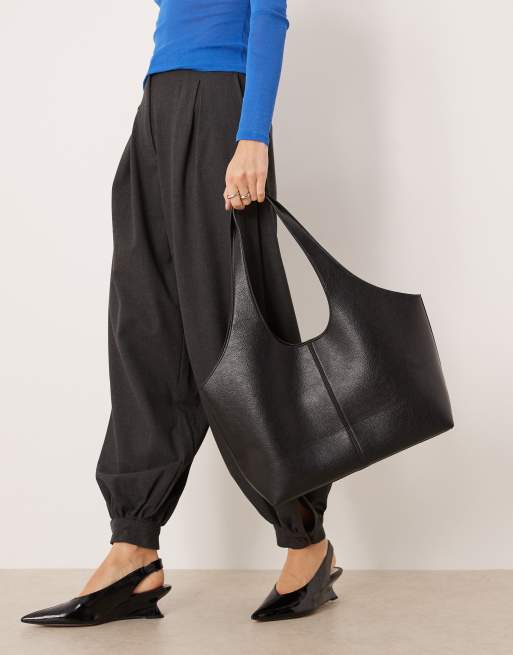 Mango faux leather tote in black, 2 of 4